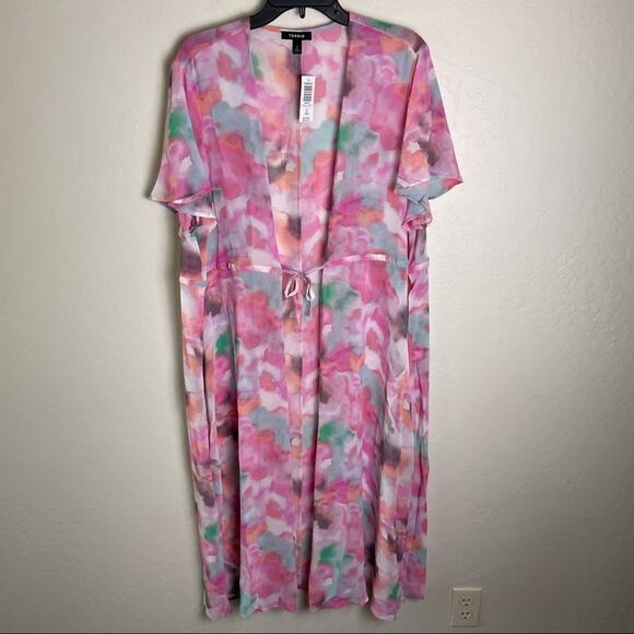 Torrid Multi Watercolor Tie-Front Duster Kimono 2X NWT - Picture 3 of 11